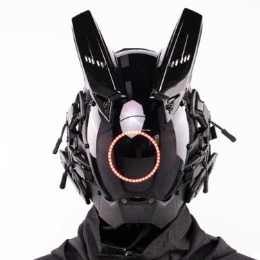 Imagem de Capacete punk para homens e mulheres, máscara tecnológica futurista gótica com luz LED, cosplay, dia das bruxas, acessórios para festivais de música
