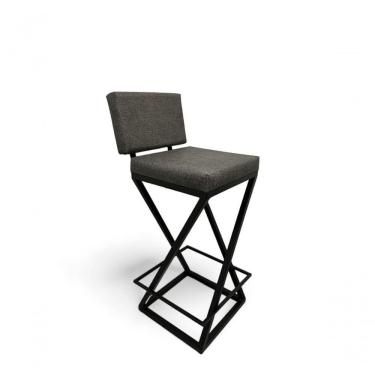 Imagem de Banqueta Zênite Com Encosto - Preto - Assento Estofado Cinza - 75cm