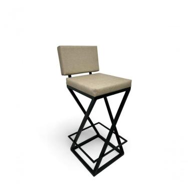 Imagem de Banqueta Zênite Com Encosto - Preto - Assento Estofado Bege - 65cm