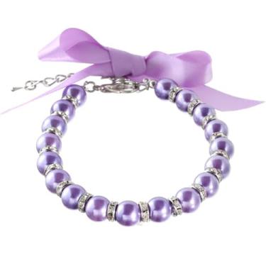Imagem de Coleira ajustável para cães com pérolas falsas e strass: elegante alça de colar para filhotes e gatos