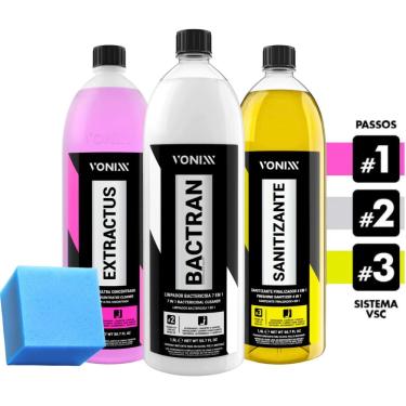 Imagem de Kit VSC Vonixx Limpeza Veicular Automotivo de Estofados e Carpets 1,5L Extractus Bactran Sanitizante