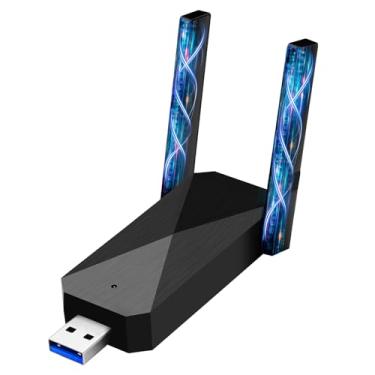 Imagem de LYZNSMART Adaptador WiFi 6 USB para PC de mesa, adaptador WiFi AX1800 2.4G/5G, adaptador de rede sem fio de banda dupla, sem driver, com antena de alto ganho, WPA3, tamanho de viagem, suporta Windows