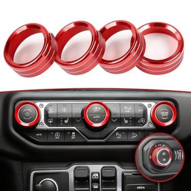 Imagem de VOURTM Capa de botão para Jeep Wrangler JL JLU 2018-2025 e Gladiator JT 2020-2024 acessórios capa de botão ar condicionado farol console central tampa do botão 4 peças