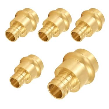 Imagem de Pacote com 5 adaptadores de encaixe Niikappu Brass Propress, 3/10.2 cm Press x 3/10.2 cm Pex Crimp Coupling Adapter para conexão de cobre e tubo Pex