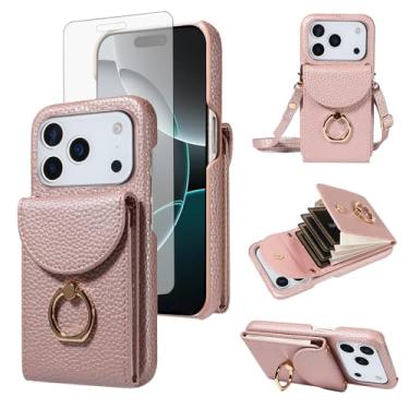 Imagem de Furiet Capa carteira de órgão para iPhone 17 Pro Max de 6,9 polegadas com tela de vidro temperado anel fivela alça de ombro flip porta-cartão suporte capa de telefone para celular para iPhone 17 17Pro