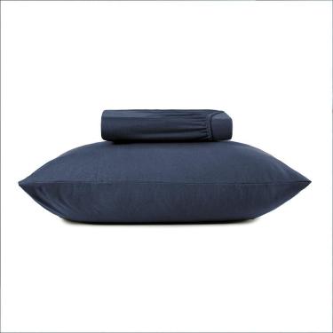 Imagem de Jogo de Cama Solteiro 2 Peças Altenburg Malha Fio Penteado Azul Minimal