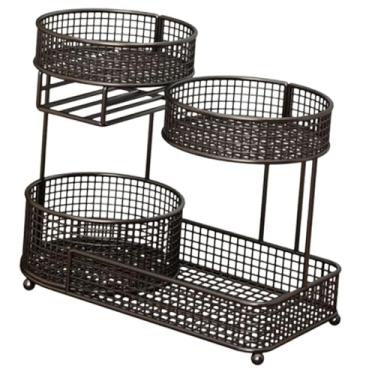 Imagem de Ｂｅｓｇａ Fruteira compacta de ferro com 3 níveis, suporte para frutas, organizador de cozinha com porta-lenços para festas, e sala de estar, Preto