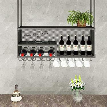 Imagem de Rack de vinho bar restaurante casa arte de ferro simples pendurado vermelho com suporte de vidro restaurantes balcão suporte de copos teto suspenso