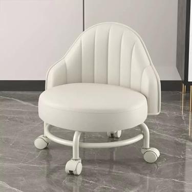 Imagem de BSNANCA Banqueta de rodinhas com encosto para assentos baixos e mobilidade, mini banquinho de scoot com rodinhas para altura curta, portátil e ajustável (branca)