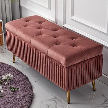 Imagem de Banqueta Ottomans para pés com banco de pés de armazenamento oculto estofado com pernas de metal - banco de cabeceira de cama, banco de janela para sala de estar quarto/cor 7/80 x 40 x 45 cm