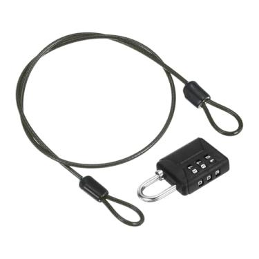 Imagem de PATIKIL Cabo de aço de segurança de 50 cm com trava de combinação de 3 dígitos, 1 conjunto de cadeado de viagem revestido de PVC corda de arame de segurança laço duplo para mala de bagagem, cinza e
