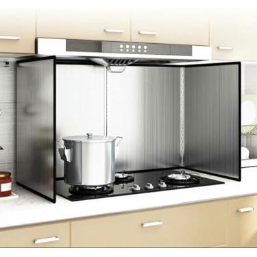 Imagem de Tela contra respingos para frigideira, protetor contra respingos de aço inoxidável dobrável de 2 lados, protetor contra respingos de fogão para cozinha e cozinha (4 lados 65 x 90 x 45 cm)