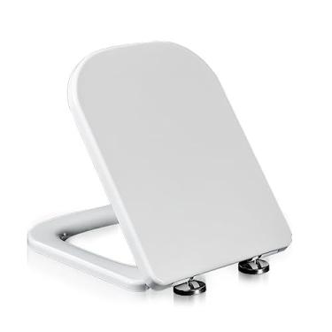 Imagem de Assento sanitário, assento de vaso sanitário, fechamento macio, assento de vaso sanitário quadrado, fecho macio com dobradiças ajustáveis de fixação superior, assento de vaso sanitário de liberação
