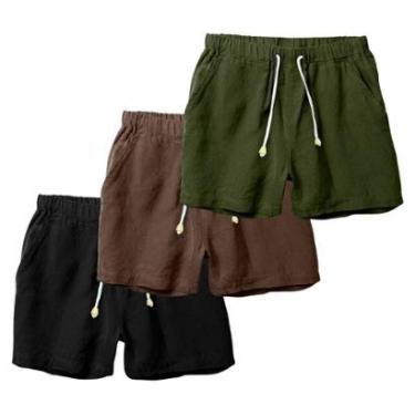 Imagem de Kit 3 Bermudas Masculinas Linho Short Moda Casual Ajuste Perfeito e Estilo-Masculino