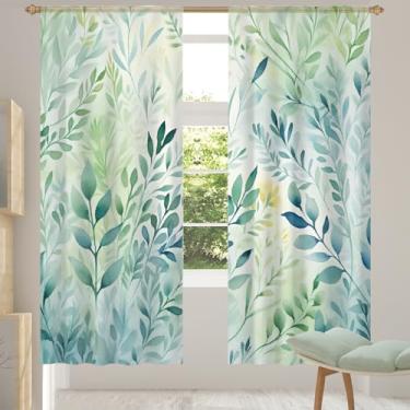 Imagem de 2 conjuntos de painéis de cortinas translúcidas retrô verde-folha, cortinas transparentes arejadas com filtro leve, painéis de cortina de porta e janela para sala de estar, quarto, jantar, 213 cm de