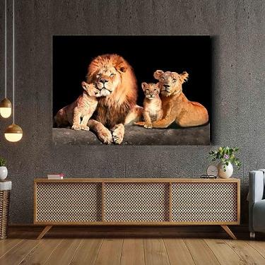 Imagem de Quadro decorativo sala Leão Leoa Família Filhotes 90x60