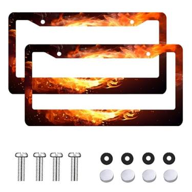 Imagem de 2 peças de moldura abstrata de placa de licença de futebol de fogo à prova de ferrugem capa de placa de carro frontal traseira suporte de etiqueta de carro para mulheres homens acessórios de decoração