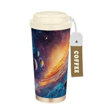Imagem de SEHANY Caneca de viagem Galaxy Starry Sky de viagem de 500 ml Copos de café reutilizáveis revestidos de cerâmica com tampa à prova de vazamento, parede dupla, isolamento a vácuo, copo de café de aço