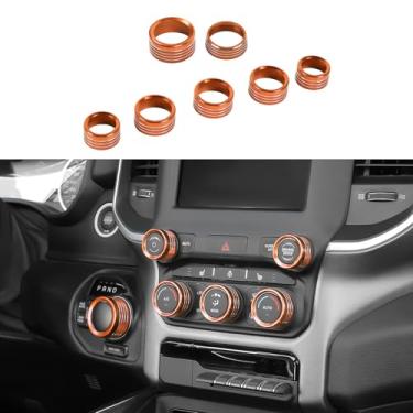 Imagem de CheroCar Botões de rádio laranja AC botão de interruptor de ar condicionado console central farol 4WD interruptor de mudança de marchas capa de botão de liga de alumínio anel de botão compatível com