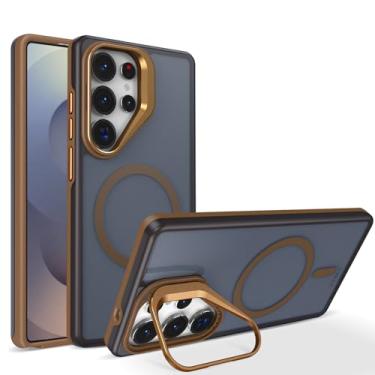 Imagem de Capa transparente fosca de luxo com suporte magnético para Samsung Galaxy S25 S24 S23 S22 Ultra Plus S25 edge S24 fe S25 fe (Para Galaxy S24/Marrom)