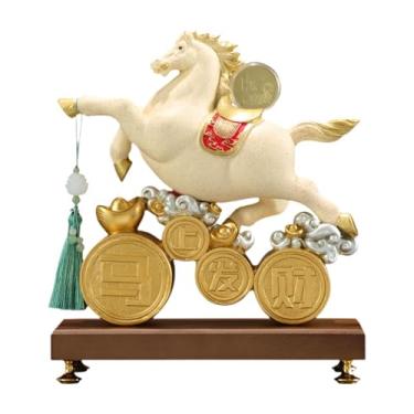 Imagem de Fenteer Estatueta de Cavalo Feng Shui em Resina - Obra de Arte Ideal para Decoração de Mesa, Escrivaninha ou Lareira - Presente Perfeito, Biége