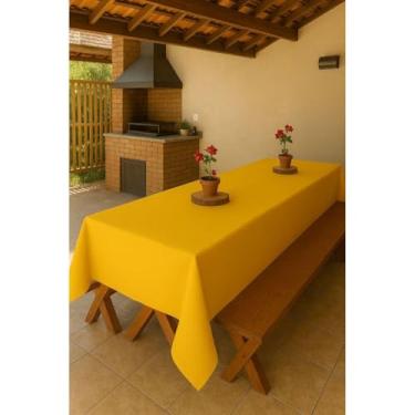 Imagem de Toalha de Mesa Grande Oxford 350x140 para Mesa Rústica 10 a 12 Lugares Lisa ou Estampada Decorativa (AMARELO)