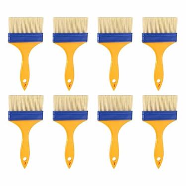 Imagem de HARFINGTON 8 pincéis de tinta de 9 cm, sem lascas, cerdas de nylon com cabo plástico amarelo para tintas, artesanato, vernizes, colas, gesso, parede, móveis, cercas, decks