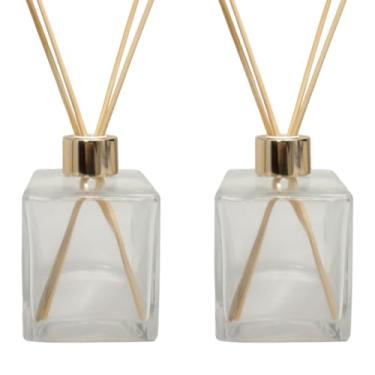 Imagem de Kit 2 Frascos Vidro Cubo 250ml – Difusor Aromatizador de Ambiente Luxo para Banheiro, Escritório e Casa(Dourada)
