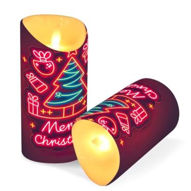 Imagem de Blueangle Pacote com 2 velas de árvore de Natal sem chama com controle remoto e temporizador, velas LED cintilantes (7,6 cm x 9,9 cm) para decoração de casa, casamento, acampamento (749)