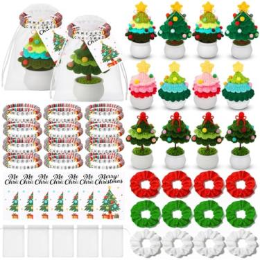 Imagem de Tegeme 72 Pcs Christmas Crochet Gift Set Positive Knitted Christmas Tree Decoration with Card Bracelets Scrunchies and Bags for Holiday Office Decor Thoughtful Gift