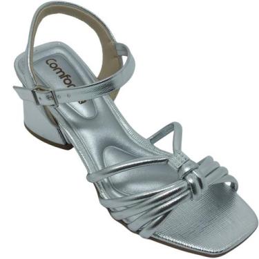 Imagem de Sandália Comfortflex Feminina com Enfeite em Nó e Salto 5cm Cor:PrataT
