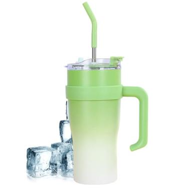 Imagem de Copo Térmico Em Aço Inoxidável - Copo Térmico 1.2L Com Tampa E Canudo | Garrafa Térmica A Vácuo | Para Uso Em Viagens Esportes Casa Academia Ar Livre Acampamento Escritório