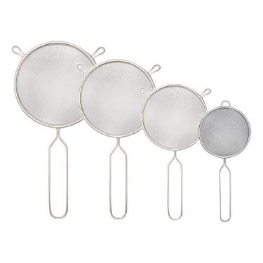 Imagem de Kit 4 peneiras 10/14/21/24 cm aço inox multiuso cozinha peneirinha culinária
