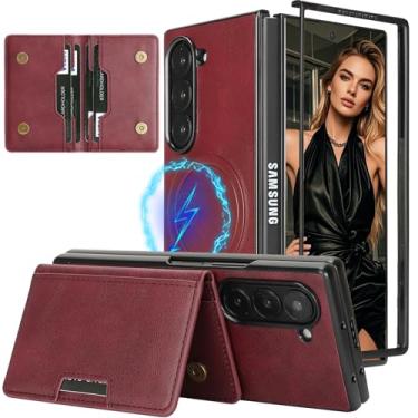 Imagem de Ephoou Capa carteira para Samsung Galaxy Z Fold 7 com 5 porta-cartões, compatível com Magsafe - Capa magnética destacável 2 em 1 com suporte de couro PU à prova de choque para Galaxy Z Fold7 C1-Wine