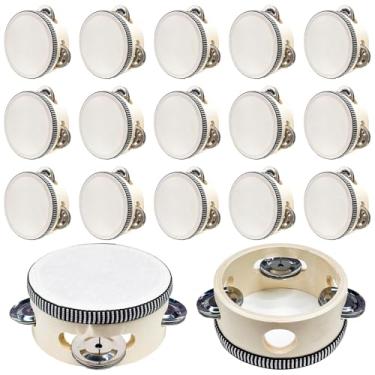 Imagem de LIUBEILI Tambor a granel de pandeiro de casamento de 15 cm para adultos presente de percussão de mão madeira metal jingles instrumento de bateria educacional musical para festa de casamento na igreja