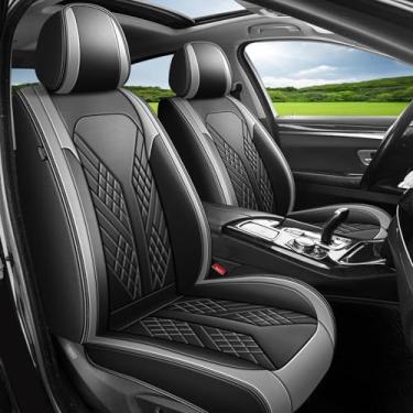 Imagem de JIAMAOXIN Conjunto completo de capas de assento de carro para Cadillac SRX 2010-2016 à prova d'água couro sintético conjunto de 5 capas de assento automotivo (preto e cinza)