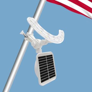 Imagem de GULADUS Luz de mastro de bandeira alimentada por energia solar 3000 K, luzes solares de mastro, holofotes de bandeira de LED super brilhantes, atualizados 2200 mAh, suporte ajustável e braçadeira de