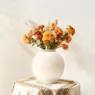 Imagem de Vaso de cerâmica branco grande de arenito, design arredondado branco fosco de 24 cm para fácil organização, decoração de casa de fazenda e minimalista para sala de estar, cornija, mesa de jantar