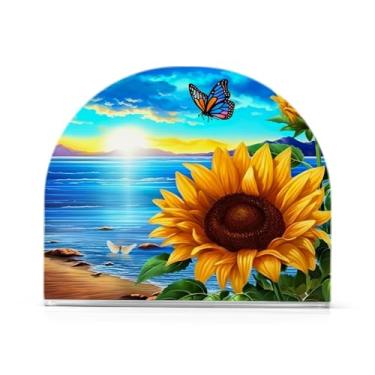 Imagem de Wassud Porta-guardanapos de acrílico de girassol e borboleta, dispensador de guardanapos de papel moderno em forma de U para mesa, cozinha, sala de jantar, bancada 1 peça (comporta 50-60 guardanapos)