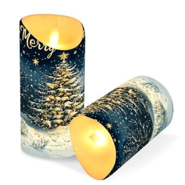 Imagem de Blueangle Pacote com 2 velas de flocos de neve para árvore de Natal sem chamas com controle remoto e temporizador, velas LED cintilantes (7,6 cm x 15 cm) para decoração de casa, casamento, acampamento