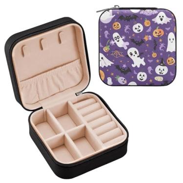 Imagem de YETTASBIN Caixa de joias fantasma de Halloween para adolescentes, meninas, mulheres, presente de aniversário, Natal, caixa de armazenamento portátil de couro PU, mini estojo de joias de viagem para