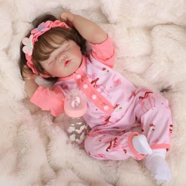 Imagem de Bebê Reborn Menina Boneca Reborn Corpo de Silicone Realista Pintado Rosa Presentes para Meninas 48cm