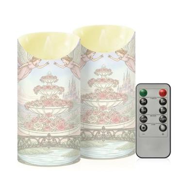 Imagem de Wassud Pacote com 2 velas anjos sem chama para o dia dos namorados com controle remoto, velas realistas cintilantes com temporizador, velas decorativas para Natal, casamento, festa, decoração de casa