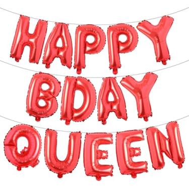 Imagem de Happy Bday Queen - Banner de balão com glitter multicolorido de aniversário engraçado - suprimentos, ideias e decorações para festas de aniversário para mulheres (HAPPY BDAY QUEEN Red)