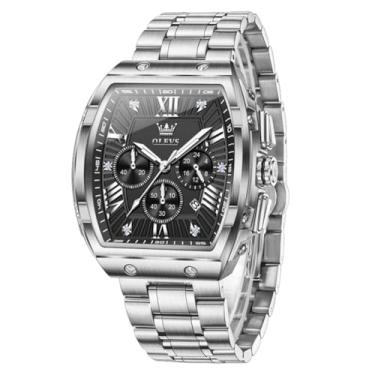 Imagem de OLEVS Relógios masculinos analógicos, quartzo, luxuoso, diamante, à prova d'água, cronógrafo, aço inoxidável, mostrador grande, quadrado, data, fase da lua, numerais romanos, relógio social masculino