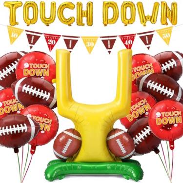 Imagem de Gejoy Gejoy 31 peças decorações de festa de futebol vermelho e dourado suprimentos de festa de futebol balão de carta de touchdown balões redondos de alumínio e faixa para suprimentos de aniversário