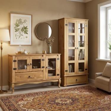 Imagem de Kit Cristaleira Balcão em Madeira Maciça com Portas de Vidro