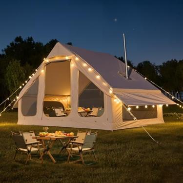 Imagem de Barracas infláveis para acampamento, barraca super fácil de explodir com bomba manual, pano Oxford impermeável e macaco de fogão, barraca de ar espaçosa para 4-6 pessoas (4 a 6 pessoas, com conector