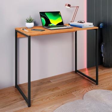 Imagem de Mesa Escrivaninha Escritório Estilo Industrial Computador Fácil Montagem(MARMORE/DOURADO,MAIOR 90X45)