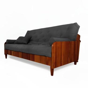 Imagem de Sofá Cama Paris Ii Ripado Acquablock Madeira Maciça Imbuia - Preto